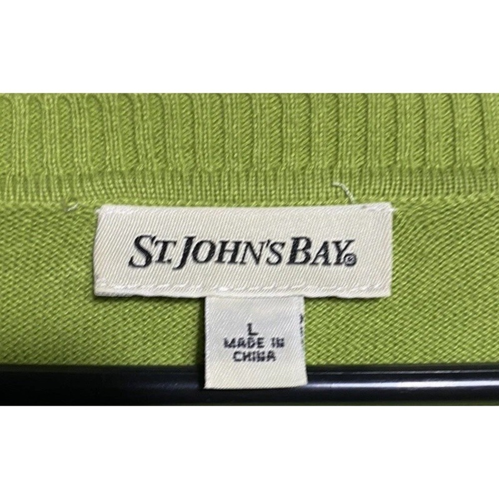 Retro Argyle Plaid St Johns Bay Womens Sweater‎ Cotton L Lime Green - Picture 3 of 4
